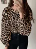 Blusas para mujer, camisa para mujer 2023 VONDA, Blusa con estampado de leopardo para mujer, Blusa informal de manga larga con cuello redondo, Tops Chemise de gran tamaño