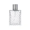 Puste opakowanie szklane perfumy butelka romba 50 ml przezroczystą kwadratową srebrną pompę prasową z pokrywą przenośne napełniane pojemniki Opakowanie kosmetyczne
