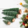 Décorations De Noël 4 Pcs Ornements De Bureau Mini Petit Pin Avec Des Bases En Bois Pour Xmas Holiday Year Party Home Table Decor