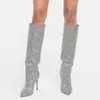 عرض الأزياء الأوروبية والأميركية للأزياء الأمريكية Starry Sky Highheeled Fours Fours Seasons Boots 230214