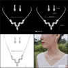 Earrings Necklace Rhombus Bridal Wedding Jewelry Set Claw Zircon Chain Rhinestone Fashion Women Bridesmaid P Ography Acc Drop Deli Dhzuv