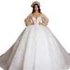 Suknia ślubna Dubai Vestidos Novia Ball Suknia 2023 Long Rleeve 3D Flower Lace Luksusowe suknie ślubne kryształowe koraliki panny młodej de de de de de