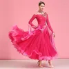 Stage Wear High Quality Fashion Women Ladies Rose Red Dance Competition Performance Ballroom Dress