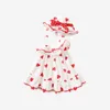 Fille robes bébé robe 2023 été mignon doux infantile enfants blanc sans manches jupe avec coeur rouge dame enfant robe d'été casquette gilet