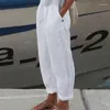 Kadın pantolon kadın harem yaz gündelik vintage pamuk keten elastik bel geniş bacak retro gevşek cepler kadın anne pantolon s-3xl