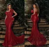 Party Dresses 2023 Yousef Aljasmi Burgundy Evening Strapless Sweep Train Bling Sequin Lace Mermaid Prom Dress Wear Formal Gowns