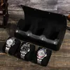 Scatole per orologi 3 slot Roll Luxury Crazy Horse Custodia in pelle per uomo Orologi da viaggio Organizer Display Custodia per gioielli