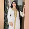 Vêtements ethniques Blanc Maxi Robe Col V Ramadan Abaya Dubaï Turquie Islamique Musulman Long Vêtements Abayas Femmes Musulmane Femme Diamant Robe