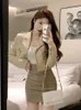 Work Dresses 2023 Vintage Blazer Two Piece Skirt Set Women Solid Elegant Casual Mini Suit Female Korean Style Button Designer