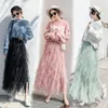 Skirts Draped Mesh Skirt Female 2023 Spring And Autumn Design Cake Women Mid-length Solid High Waist A-line Long