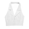 Women's Vests Womens Stripe Vests Elegant OL Waistcoat Suit Vest Halter Neck VNeck Office Ladies Crop Tops Business Formal Work Wear Mujer 230215