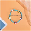 Charm Bracelets Mticolor Evil Eye Bracelet Set Lover Cute Summer Beach Jewelry Soft Polymer Clay Disc Elastic For Women Drop Delivery Dhfqy