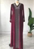 Ethnic Clothing 1Pc Women Muslim Fashion Robe Ladies Drill V-Neck Trumpet Sleeve Medium East Large Size Red Dress