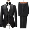 Costumes pour hommes brillants hommes Slim Fit pour mariage bal 3 pièces marié Tuxedos noir châle revers personnalisé marié porter Blazer gilet pantalon