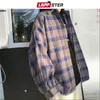 Camicie casual da uomo LAPPSTER Uomo Harajuku Camicia a quadri color block Uomo Streetwear Pile Manica lunga Uomo Vintage Coreano Moda Abbigliamento 230214