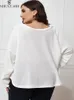 Koszulka damska Plus w rozmiarze SHESTARR PLUS TOP FEMINO AUTUMN XL-4xl Plain T-Shirt Button szerokie rękawie Szyjka luźna swobodne kobiety bluzki 230215