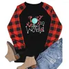 Women's Blouses Women Casual Christmas Printing Plaid Raglan lange mouw shirts blouse tops slaaptop dames T -shirt