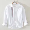 Heren Casual shirts Men kleding Japanse trend frisse witte longsleve jeugdkleur matching literaire losse katoen 230214