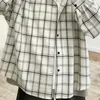 メンズカジュアルシャツの男性格子縞のシングル胸長長袖プラスサイズ3XLルーズ韓国シックファッション特大のオールマッチシンアウトウェアBF 230214
