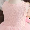 Vestidos de menina 24m vestido de flor de renda rosa bebê para casamento infantil de 1 festa de aniversário roupas de batismo