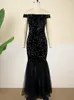 Sukienki plus size czarne luksus dla kobiet z ramion cekiny z wysokim pasa