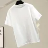 Blusas de mujer, camisetas de verano para mujer, camiseta negra de malla con volantes, camiseta lisa de manga corta de algodón a la moda de Corea 2023, estilo informal diario japonés