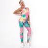 Set attivi Tuta jacquard attillata tie-dye Bubble Women Yoga Set Slim Hip Lifting Sling Tute sportive per fitness Abbigliamento per esercizi a casa