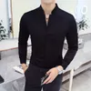 メンズカジュアルシャツスタイル男性カジュアルドレススプリング長袖シャツ人の高品質スタンドカラービジネスシャツsplusサイズS-5XL 230215