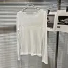 T-shirt da donna 2023 T-shirt autunno inverno T-shirt con strass elasticizzata in maglia sottile T-shirt da donna con base bianca T-shirt a maniche lunghe da donna