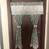 Curtain Pastoral Style Green Printed Floral Spllice White Cotton Embroidered Door Home Decorative Short 90 110cm