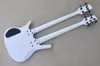 White 5 and 4 strings double neck electric guitar with rosewood fretboard black hardware