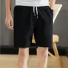 Herr shorts män smal passform 2023 sommar bomull linne knä längd andningsbara manliga kläder rent rak stor storlek m-6xl 7xl vit