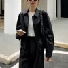 Femmes en cuir simili cuir noir veste en cuir recadrée femmes coréennes haute rue en cuir Blazers femmes Vintage Streetwear Moto vélo veste automne 230216