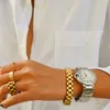 Bangle Perisbox Solid Gold Color Bold Heavy Thick for Women Classic Wide Link Chain Strap Stackable Stainless Steel 230215