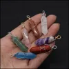 Charms Natural Stone Sier Gold Wire Wrapped Quartz Hexagonal Prism Healing Pink Crystal Pendants For Diy Earrings Necklace Jewelry D Dhkld