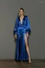 Nedime Elbise Tek Parça Kadın Sktarwear Baton Kristal Yapım Kristal Saten Süper Parlatıcı Banyosu Uzun Kollu Kat Uzunluğu