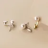 Studörhängen 925 Sterling Silver Trend Statement Synthetic Pearl Ear Hook Korean Söt tonåring Dagliga örhängen smycken Kvinnor Tillbehör