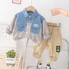 Barn baby pojke outfit set kläder pojkar gentleman långärmad skarv skjorta byxor barn kläder