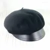 Sboy chapeaux casquette en laine noire femmes Style britannique béret en laine chaud rétro casquettes octogonale femme visière chapeau