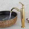 Bathroom Sink Faucets Free Ship Modern Single Hole Vessel Tall Faucet In 24k GOLD PVD Finish Basin Mixer Tap Deck Mounted