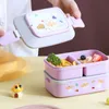 Lancheiras 1L/1.5L Kawaii portátil para meninas para meninas Escola Microondas Comida com compartimento de plástico desenho animado Bento 230216