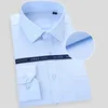 Heren-jurk shirts hoogwaardige niet-ijzerwaren mannen met lange mouwen vaste mannelijke plus size normale fit streep bedrijf witblauw 230216