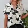 Women's Blouses Women Summer Blouse Contrast Color Lady Top Mid Length