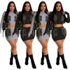 2023 Designer Spring Dress Sets for Women Summer Long Sleeve Pullover Shirt Top and Bodycon Skirt Two Piece Sets Casual Gray Black Outfits Active Tracksuits 9275