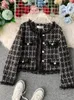 Womens Jackets Automne hiver Vintage Tweed veste manteau femmes petit parfum Patchwork coréen laine recadrée manteaux élégant court vêtements d'extérieur 230216