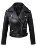 Womens Leather Faux Leather FTLZZ Women Autumn Winter Black Faux Leather Jackets Zipper Basic Coat Turndown Collar Motor Biker Jacket With Belt 230216