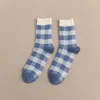 Women Socks 1 Pair Of Autumn And Winter Plaid In The Tube Casual Double Needle Cotton Breathable Comfortable For Men