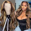 Perruque Lace Front Wig Body Wave brésilienne longue 36 pouces, perruque synthétique à reflets blond ombré résistante à la chaleur pour femmes