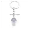Key Rings Glass Natural Stone Mushroom Keychains Healing Crystal Car Decor Keyholder For Women Men Drop Delivery Jewelry Dhtqz