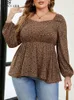 Women's Plus Size T-Shirt Leopard Print Fall Tunic Big Size Casual Blouse for Chubby Women Long Sleeve Loose Autumn Winter Plus Size Ladies Shirt Top 230216